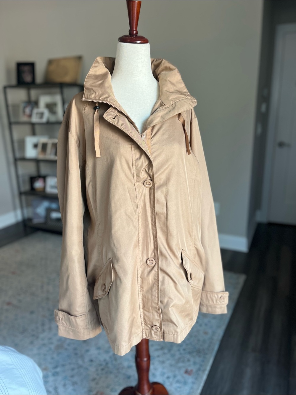 Lands End Preppy Lightweight Hooded Anorak Jacket - Tan